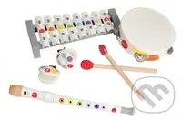 Drevená sada hudobné nástroje Confetti (flauta-tamburína-xylofón-kastanety)