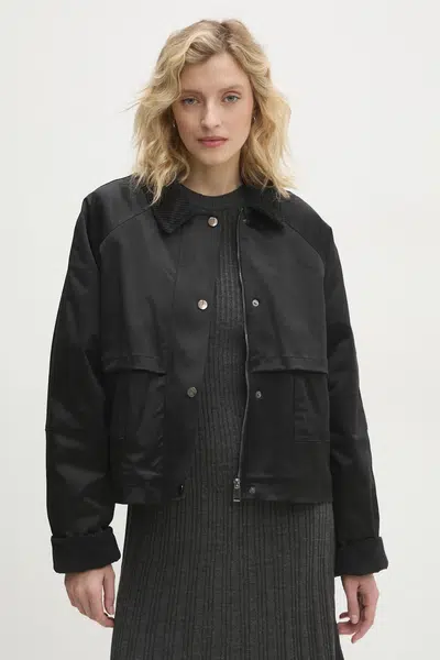 Bunda Answear.LAB dámska, čierna farba, prechodná, oversize