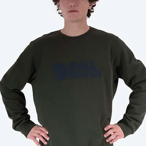 Bavlnená mikina Fjallraven Logo Sweater pánska, zelená farba, s nášivkou, F84142
