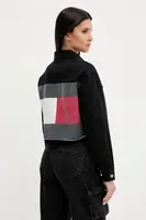 Džínová bunda Tommy Jeans černá barva, přechodná, oversize, DW0DW21431