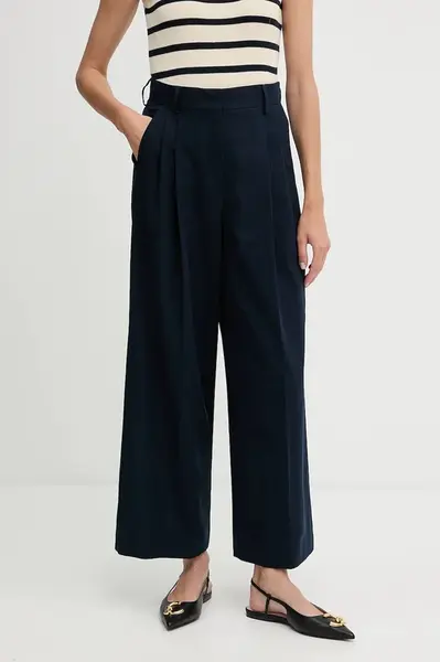 Bavlněné kalhoty Weekend Max Mara VETTURA dámské, tmavomodrá barva, široké, high waist, 2525136121600