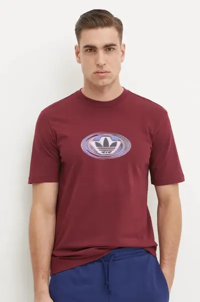 Bavlněné tričko adidas Originals vínová barva, s potiskem, JM0481