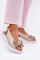 Dámské Kožené Sandály Na Klínu S Mašlí Béžové Zazoo 1882