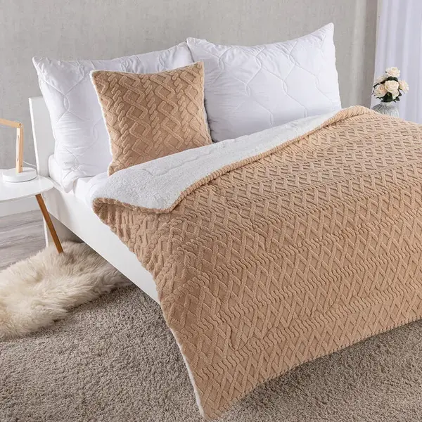 Prošívaná beránková souprava INVERNO béžová 2 ks