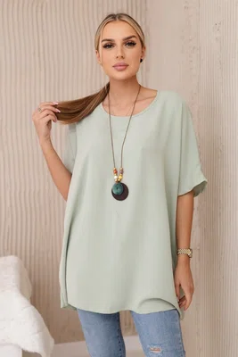 Kesi Włoski Oversized halenka s přívěskem světlá máta