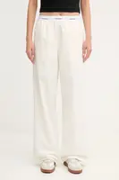 Bavlněné kalhoty Calvin Klein Jeans dámské, béžová barva, široké, high waist, LV044C403G