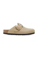 Kožené pantofle Birkenstock Boston Big Buckle dámské, béžová barva, 1030425