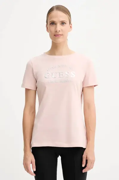 Bavlněné tričko Guess NINA dámské, oranžová barva, V5YI12 J1314