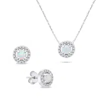 Brilio Silver Půvabný stříbrný set šperků s opály SET225W (náušnice, náhrdelník)