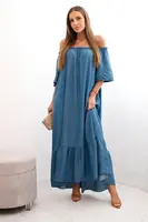 Kesi Włoski Dámské šaty s krátkým rukávem a volánky z tmavého denimu