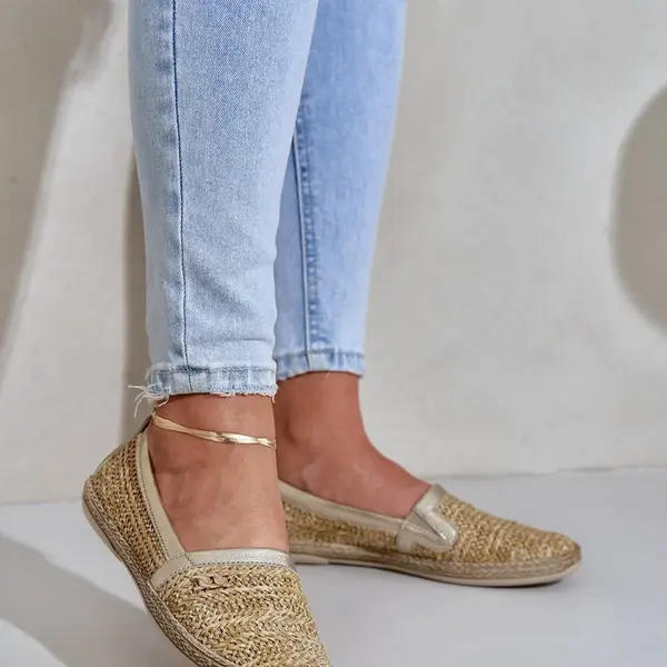 Elegantní Kožené Espadrilky S Pletením Béžovo-Zlaté Zazoo 10178