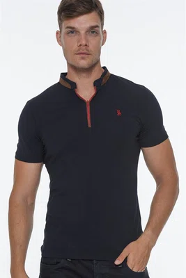 T8571 DEWBERRY ZIPPERED MEN'S T-SHIRT-NAVY BLUE
