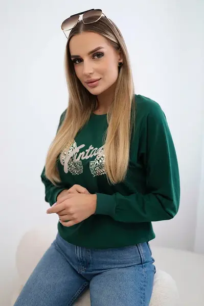 Tmavě zelená mikina s potiskem