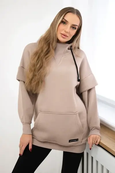 Zateplená mikina s rolákem tmavě béžová