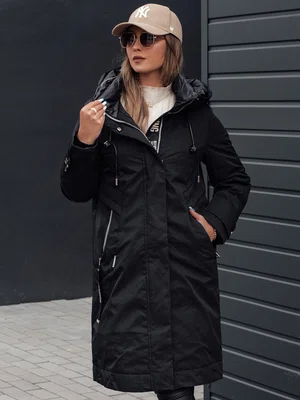 Dámská přechodová bunda ELEGANTI dlouhá s kapucí černá Dstreet