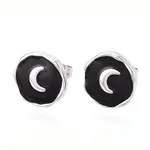 Nuggets with Moon 304 Stainless Steel Enamel Stud Earrings