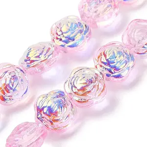 Baking Paint Transparent Glass Beads Strands