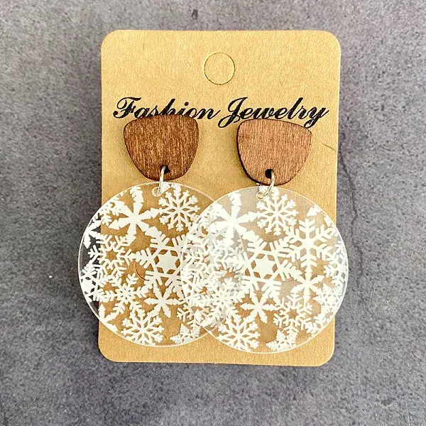 Transparent Acrylic Wood Dangle Stud Earrings
