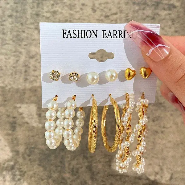 Alloy & Plastic Pearl & Rhinestone Earring Sets