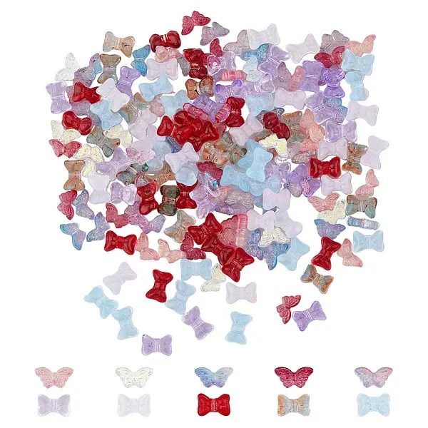 200Pcs 10 Style Transparent Spray Painted Glass Beads