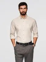 Ombre Men's linen shirt with classic collar and pockets REGULAR FIT - cream