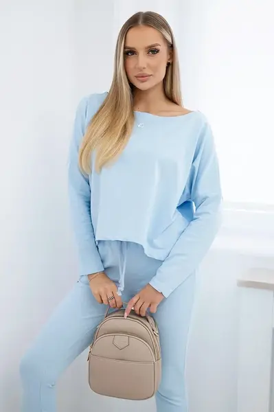 Souprava s oversized halenkou azurové barvy