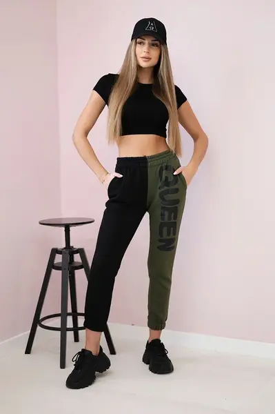 Kesi Dámské tepláky s nápisem QUEEN khaki