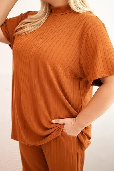 Kesi Dámský komplet Plus Size 3-dílný camelový