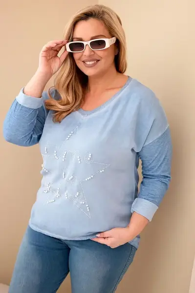 Dámská halenka Kesi Plus Size s potiskem a perlami