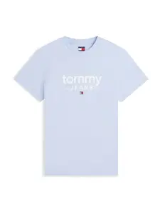 Tommy Jeans Tričko 'Logo Graphic Slim'  modrosivá / biela