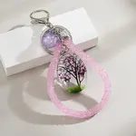 Oval Shape Tree of Life Dried Flower & Glass Keychain