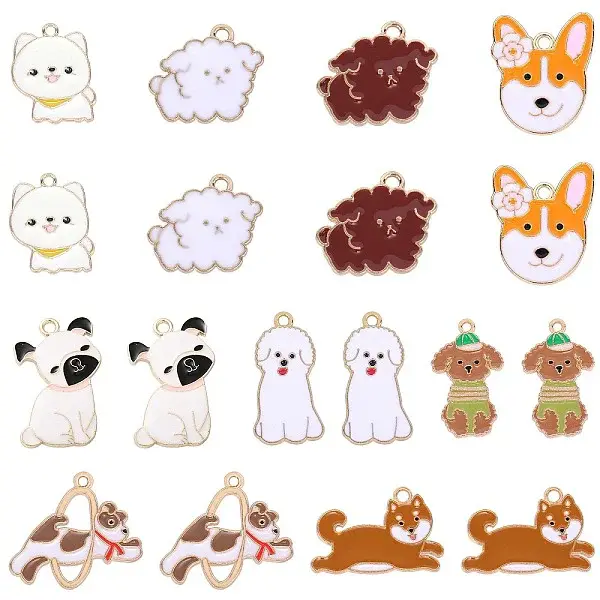 18Pcs 9 Styles Alloy Enamel Pendants