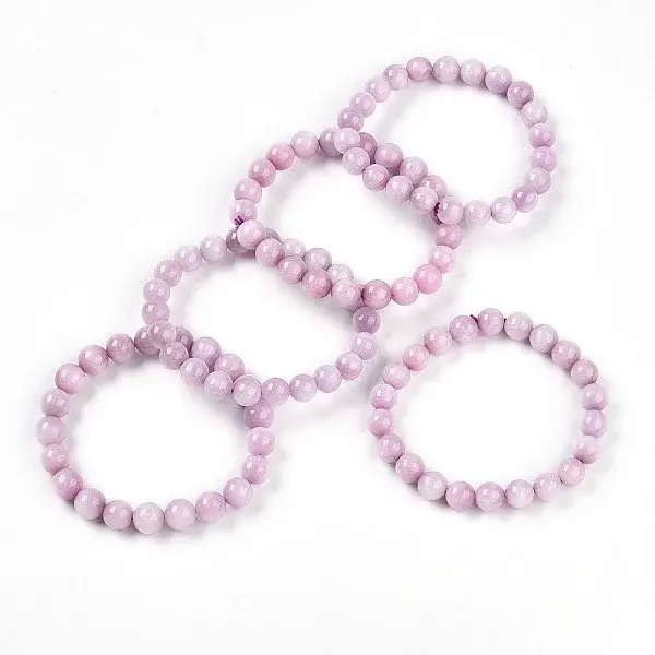 Natural Kunzite Round Beads Stretch Bracelets for Women Men