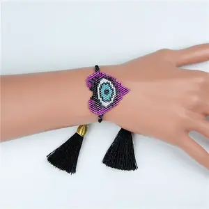 Glass Seed Braided Bead Bracelet with Double Tassel