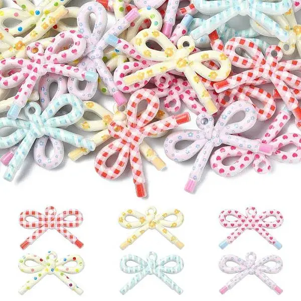 30Pcs 6 Colors Opaque Printed Acrylic Pendants