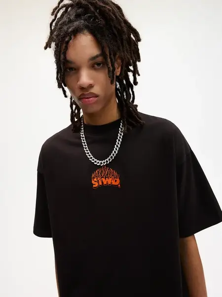 Pull&Bear Tričko 'STWD'  oranžová / čierna