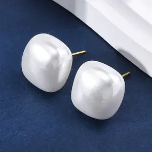 Square Brass & Plastic Stud Earrings for Women