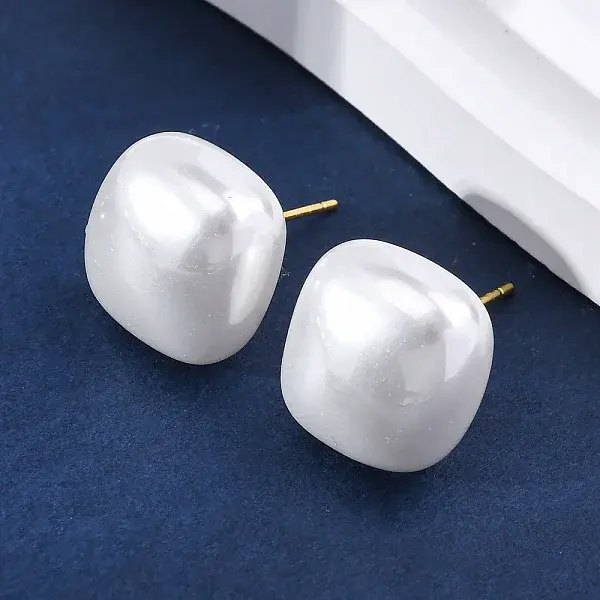 Square Brass & Plastic Stud Earrings for Women