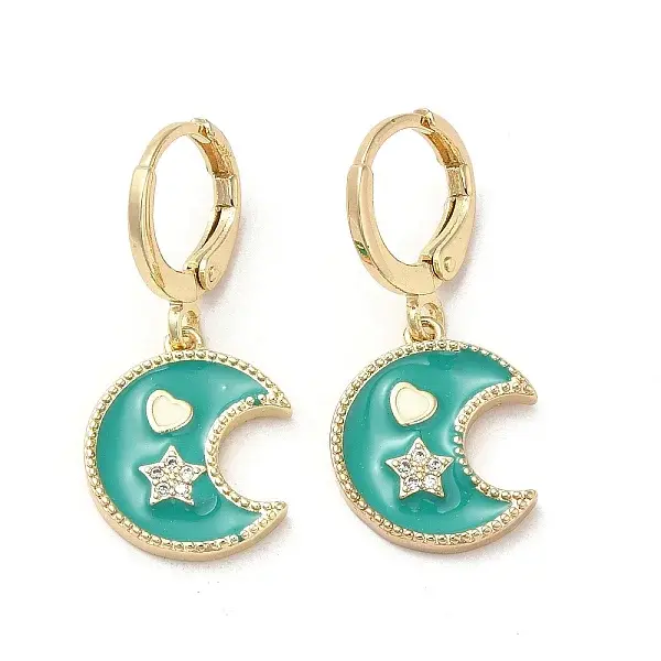 Moon & Star Golden Brass Dangle Leverback Earrings