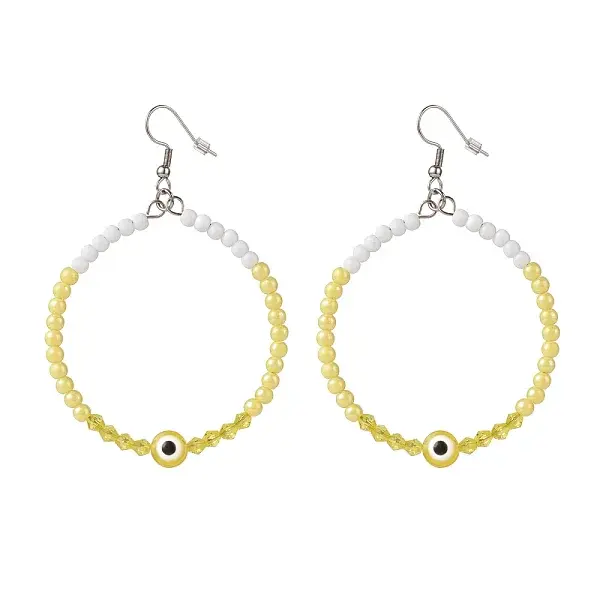 Resin Evil Eye & Acrylic Beaded Big Ring Dangle Earrings