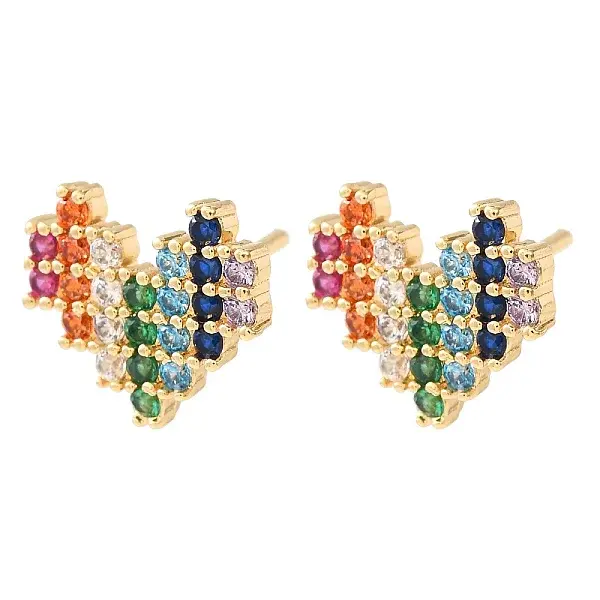 Brass Micro Pave Cubic Zirconia Stud Earrings for Women