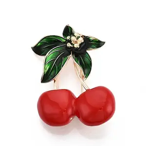 Cherry & Leaf Alloy Enamel Lapel Pins for Backpack Clothes