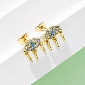 Brass Micro Pave Cubic Zirconia Eye Stud Earrings