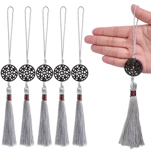 6Pcs Flat Round Wood Pendant Decorations