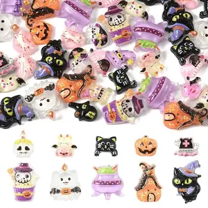 100Pcs Halloween Theme Printed Opaque Resin Cabochons