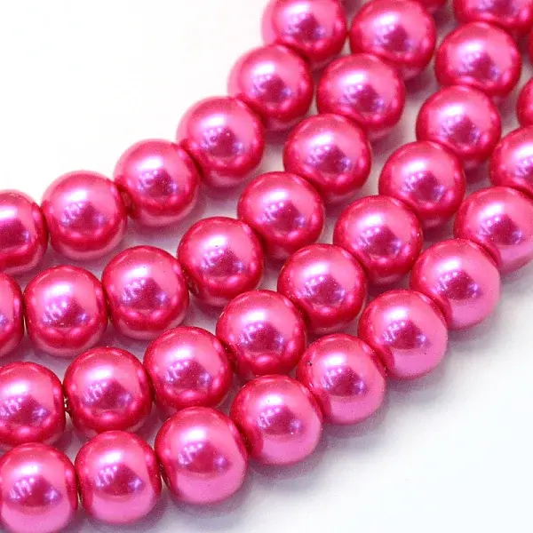 Baking Paint Pearlized Glass Pearl Round Bead Strands