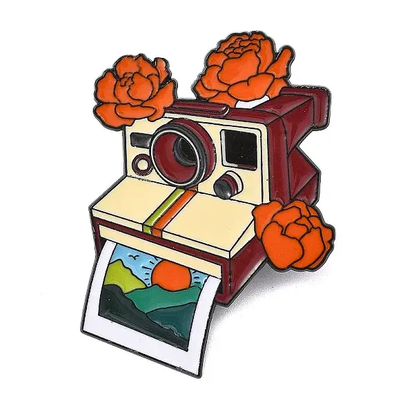 Floral Instant Camera Enamel Brooches