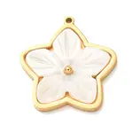 Carved Natural White Shell 304 Stainless Steel Pendants