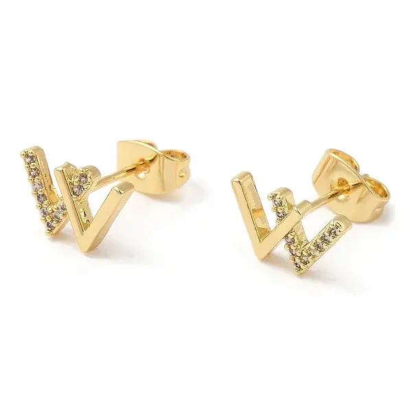 Cubic Zirconia Initial Letter W Stud Earrings