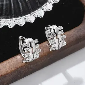 Brass Clear Cubic Zirconia Hoop Earrings